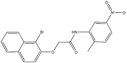 2-[(1-bromo-2-naphthyl)oxy]-N-{5-nitro-2-methylphenyl}acetamide Struktur