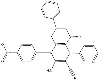 2-amino-1-{4-nitrophenyl}-5-oxo-7-phenyl-4-pyridin-3-yl-1,4,5,6,7,8-hexahydroquinoline-3-carbonitrile Struktur