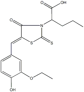 2-[5-(3-ethoxy-4-hydroxybenzylidene)-4-oxo-2-thioxo-1,3-thiazolidin-3-yl]pentanoic acid Struktur