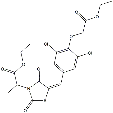 ethyl 2-{5-[3,5-dichloro-4-(2-ethoxy-2-oxoethoxy)benzylidene]-2,4-dioxo-1,3-thiazolidin-3-yl}propanoate Struktur