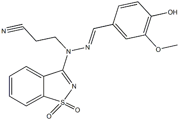 3-[1-(1,1-dioxido-1,2-benzisothiazol-3-yl)-2-(4-hydroxy-3-methoxybenzylidene)hydrazino]propanenitrile Struktur