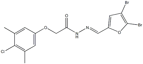 2-(4-chloro-3,5-dimethylphenoxy)-N'-[(4,5-dibromo-2-furyl)methylene]acetohydrazide Struktur