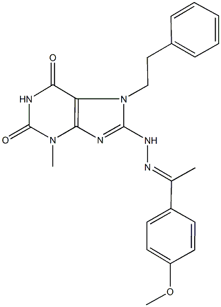 8-{2-[1-(4-methoxyphenyl)ethylidene]hydrazino}-3-methyl-7-(2-phenylethyl)-3,7-dihydro-1H-purine-2,6-dione Struktur