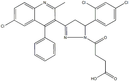 4-[3-(6-chloro-2-methyl-4-phenyl-3-quinolinyl)-5-(2,4-dichlorophenyl)-4,5-dihydro-1H-pyrazol-1-yl]-4-oxobutanoic acid Struktur