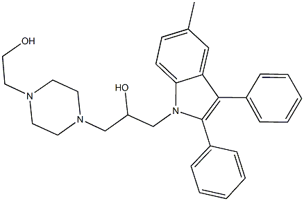 1-[4-(2-hydroxyethyl)-1-piperazinyl]-3-(5-methyl-2,3-diphenyl-1H-indol-1-yl)-2-propanol Struktur