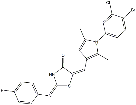 5-{[1-(4-bromo-3-chlorophenyl)-2,5-dimethyl-1H-pyrrol-3-yl]methylene}-2-[(4-fluorophenyl)imino]-1,3-thiazolidin-4-one Struktur