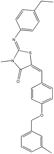 2-[(4-ethylphenyl)imino]-3-methyl-5-{4-[(3-methylbenzyl)oxy]benzylidene}-1,3-thiazolidin-4-one Struktur