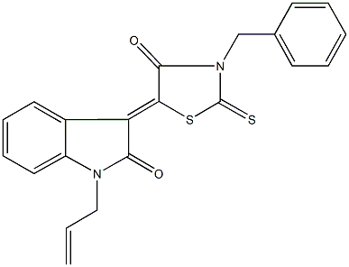 1-allyl-3-(3-benzyl-4-oxo-2-thioxo-1,3-thiazolidin-5-ylidene)-1,3-dihydro-2H-indol-2-one Struktur