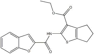 ethyl 2-[(1-benzofuran-2-ylcarbonyl)amino]-5,6-dihydro-4H-cyclopenta[b]thiophene-3-carboxylate Struktur