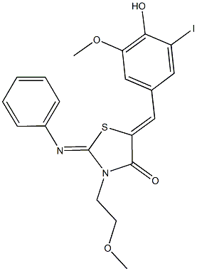 5-(4-hydroxy-3-iodo-5-methoxybenzylidene)-3-(2-methoxyethyl)-2-(phenylimino)-1,3-thiazolidin-4-one Struktur