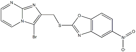 3-bromo-2-[({5-nitro-1,3-benzoxazol-2-yl}sulfanyl)methyl]imidazo[1,2-a]pyrimidine Struktur