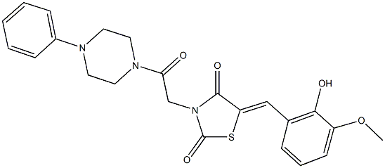 5-(2-hydroxy-3-methoxybenzylidene)-3-[2-oxo-2-(4-phenyl-1-piperazinyl)ethyl]-1,3-thiazolidine-2,4-dione Struktur