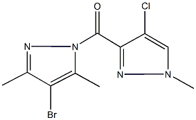 4-bromo-1-[(4-chloro-1-methyl-1H-pyrazol-3-yl)carbonyl]-3,5-dimethyl-1H-pyrazole Struktur