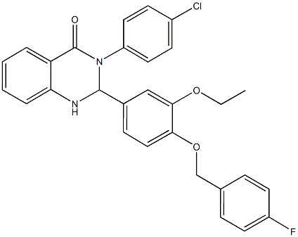 3-(4-chlorophenyl)-2-{3-ethoxy-4-[(4-fluorobenzyl)oxy]phenyl}-2,3-dihydro-4(1H)-quinazolinone Struktur