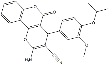 2-amino-4-(4-isopropoxy-3-methoxyphenyl)-5-oxo-4H,5H-pyrano[3,2-c]chromene-3-carbonitrile Struktur