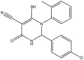 2-(4-chlorophenyl)-1-(2-methylphenyl)-4-oxo-6-sulfanyl-1,2,3,4-tetrahydro-5-pyrimidinecarbonitrile Struktur