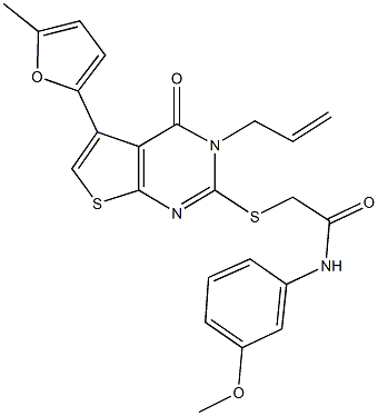 2-{[3-allyl-5-(5-methyl-2-furyl)-4-oxo-3,4-dihydrothieno[2,3-d]pyrimidin-2-yl]sulfanyl}-N-(3-methoxyphenyl)acetamide Struktur