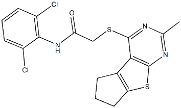 N-(2,6-dichlorophenyl)-2-[(2-methyl-6,7-dihydro-5H-cyclopenta[4,5]thieno[2,3-d]pyrimidin-4-yl)sulfanyl]acetamide Struktur