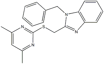 1-benzyl-2-{[(4,6-dimethyl-2-pyrimidinyl)sulfanyl]methyl}-1H-benzimidazole Struktur