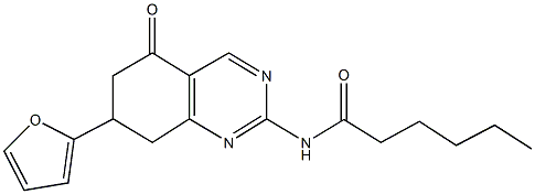 N-[7-(2-furyl)-5-oxo-5,6,7,8-tetrahydro-2-quinazolinyl]hexanamide Struktur