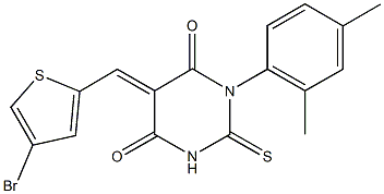 5-[(4-bromo-2-thienyl)methylene]-1-(2,4-dimethylphenyl)-2-thioxodihydro-4,6(1H,5H)-pyrimidinedione Struktur