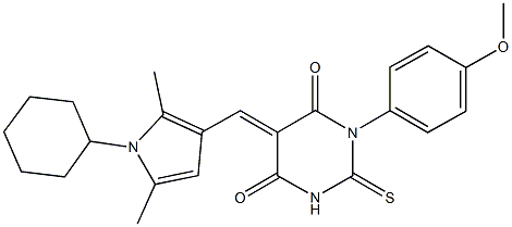 5-[(1-cyclohexyl-2,5-dimethyl-1H-pyrrol-3-yl)methylene]-1-(4-methoxyphenyl)-2-thioxodihydropyrimidine-4,6(1H,5H)-dione Struktur