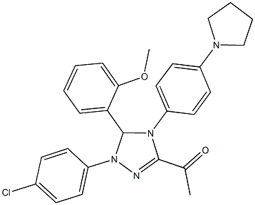 1-{1-(4-chlorophenyl)-5-(2-methoxyphenyl)-4-[4-(1-pyrrolidinyl)phenyl]-4,5-dihydro-1H-1,2,4-triazol-3-yl}ethanone Struktur