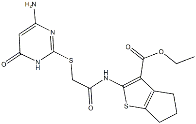 ethyl 2-({[(4-amino-6-oxo-1,6-dihydro-2-pyrimidinyl)sulfanyl]acetyl}amino)-5,6-dihydro-4H-cyclopenta[b]thiophene-3-carboxylate Struktur