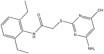 2-[(4-amino-6-hydroxypyrimidin-2-yl)sulfanyl]-N-(2,6-diethylphenyl)acetamide Struktur