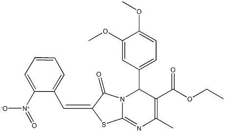 ethyl 5-(3,4-dimethoxyphenyl)-2-{2-nitrobenzylidene}-7-methyl-3-oxo-2,3-dihydro-5H-[1,3]thiazolo[3,2-a]pyrimidine-6-carboxylate Struktur