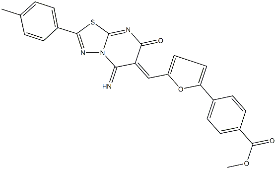 methyl 4-{5-[(5-imino-2-(4-methylphenyl)-7-oxo-5H-[1,3,4]thiadiazolo[3,2-a]pyrimidin-6(7H)-ylidene)methyl]-2-furyl}benzoate Struktur