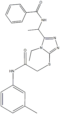 N-[1-(4-ethyl-5-{[2-oxo-2-(3-toluidino)ethyl]sulfanyl}-4H-1,2,4-triazol-3-yl)ethyl]benzamide Struktur