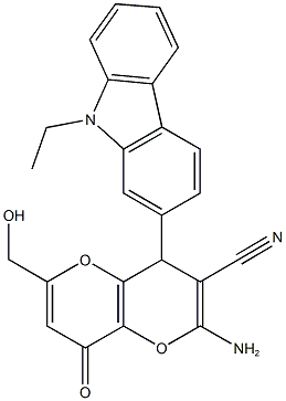 2-amino-4-(9-ethyl-9H-carbazol-2-yl)-6-(hydroxymethyl)-8-oxo-4,8-dihydropyrano[3,2-b]pyran-3-carbonitrile Struktur