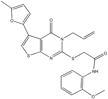 2-{[3-allyl-5-(5-methyl-2-furyl)-4-oxo-3,4-dihydrothieno[2,3-d]pyrimidin-2-yl]sulfanyl}-N-(2-methoxyphenyl)acetamide Struktur