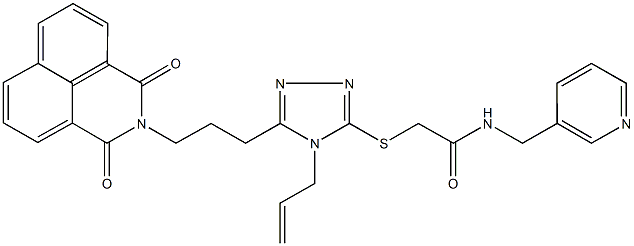 2-({4-allyl-5-[3-(1,3-dioxo-1H-benzo[de]isoquinolin-2(3H)-yl)propyl]-4H-1,2,4-triazol-3-yl}sulfanyl)-N-(3-pyridinylmethyl)acetamide Struktur