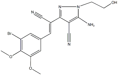 5-amino-3-[2-(3-bromo-4,5-dimethoxyphenyl)-1-cyanovinyl]-1-(2-hydroxyethyl)-1H-pyrazole-4-carbonitrile Struktur