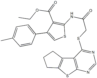 ethyl 2-{[(6,7-dihydro-5H-cyclopenta[4,5]thieno[2,3-d]pyrimidin-4-ylsulfanyl)acetyl]amino}-4-(4-methylphenyl)-3-thiophenecarboxylate Struktur