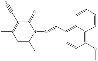 1-{[(4-methoxy-1-naphthyl)methylene]amino}-4,6-dimethyl-2-oxo-1,2-dihydropyridine-3-carbonitrile Struktur