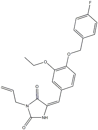 3-allyl-5-{3-ethoxy-4-[(4-fluorobenzyl)oxy]benzylidene}-2,4-imidazolidinedione Struktur