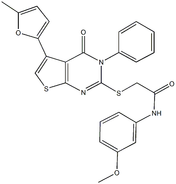 N-(3-methoxyphenyl)-2-{[5-(5-methyl-2-furyl)-4-oxo-3-phenyl-3,4-dihydrothieno[2,3-d]pyrimidin-2-yl]sulfanyl}acetamide Struktur