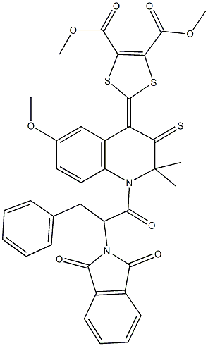 dimethyl 2-(1-[2-(1,3-dioxo-1,3-dihydro-2H-isoindol-2-yl)-3-phenylpropanoyl]-6-methoxy-2,2-dimethyl-3-thioxo-2,3-dihydro-4(1H)-quinolinylidene)-1,3-dithiole-4,5-dicarboxylate Struktur