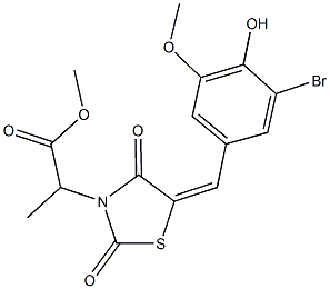 methyl 2-[5-(3-bromo-4-hydroxy-5-methoxybenzylidene)-2,4-dioxo-1,3-thiazolidin-3-yl]propanoate Struktur