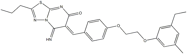 6-{4-[2-(3-ethyl-5-methylphenoxy)ethoxy]benzylidene}-5-imino-2-propyl-5,6-dihydro-7H-[1,3,4]thiadiazolo[3,2-a]pyrimidin-7-one Struktur