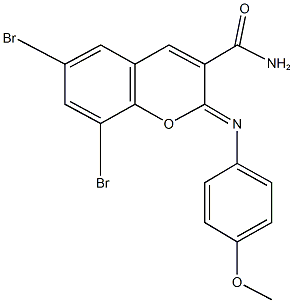 6,8-dibromo-2-[(4-methoxyphenyl)imino]-2H-chromene-3-carboxamide Struktur