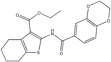 ethyl 2-[(2,3-dihydro-1,4-benzodioxin-6-ylcarbonyl)amino]-4,5,6,7-tetrahydro-1-benzothiophene-3-carboxylate Struktur