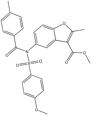 methyl 5-[[(4-methoxyphenyl)sulfonyl](4-methylbenzoyl)amino]-2-methyl-1-benzofuran-3-carboxylate Struktur