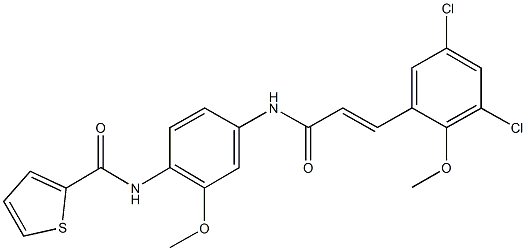 N-(4-{[3-(3,5-dichloro-2-methoxyphenyl)acryloyl]amino}-2-methoxyphenyl)-2-thiophenecarboxamide Struktur