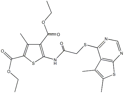 diethyl 5-({[(5,6-dimethylthieno[2,3-d]pyrimidin-4-yl)sulfanyl]acetyl}amino)-3-methyl-2,4-thiophenedicarboxylate Struktur