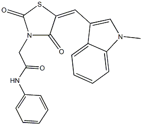 2-{5-[(1-methyl-1H-indol-3-yl)methylene]-2,4-dioxo-1,3-thiazolidin-3-yl}-N-phenylacetamide Struktur