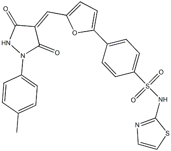 4-(5-{[1-(4-methylphenyl)-3,5-dioxo-4-pyrazolidinylidene]methyl}-2-furyl)-N-(1,3-thiazol-2-yl)benzenesulfonamide Struktur